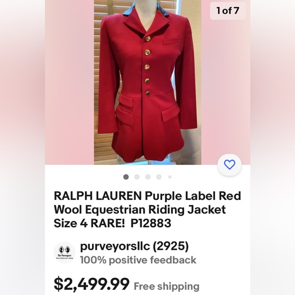 RALPH LAUREN PURPLE LABEL RED WOOL RIDING EQUESTRIAN HUNTING JACKET COAT - Picture 5 of 16